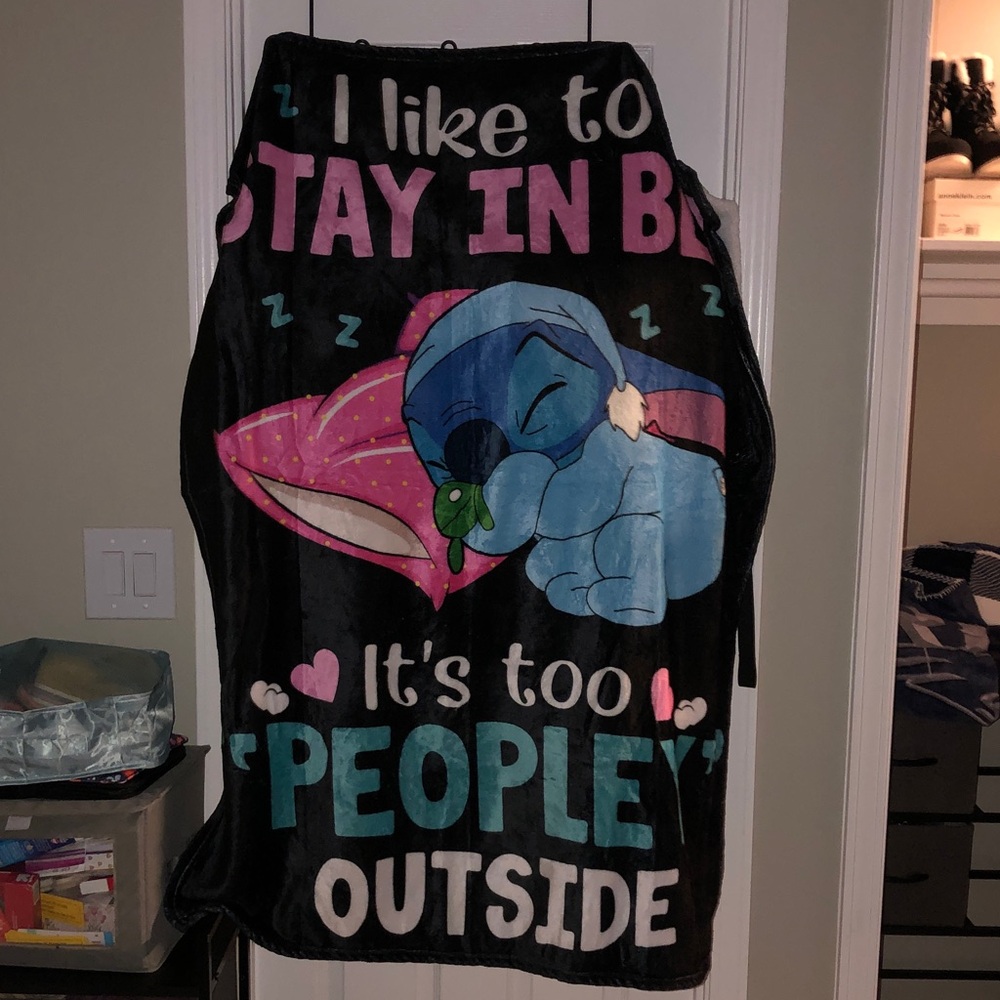 Stitch I Like to Stay in Bed. It’s Too "Peopley" Outside Throw Blanket - Picture 2 of 3